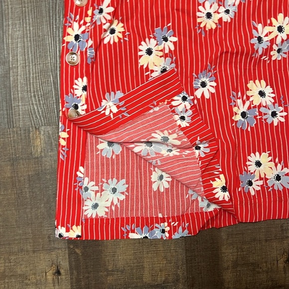 MADEWELL Womens Red Floral Striped Side Button Skirt Knee Length Daisy Society 4 - Picture 6 of 9